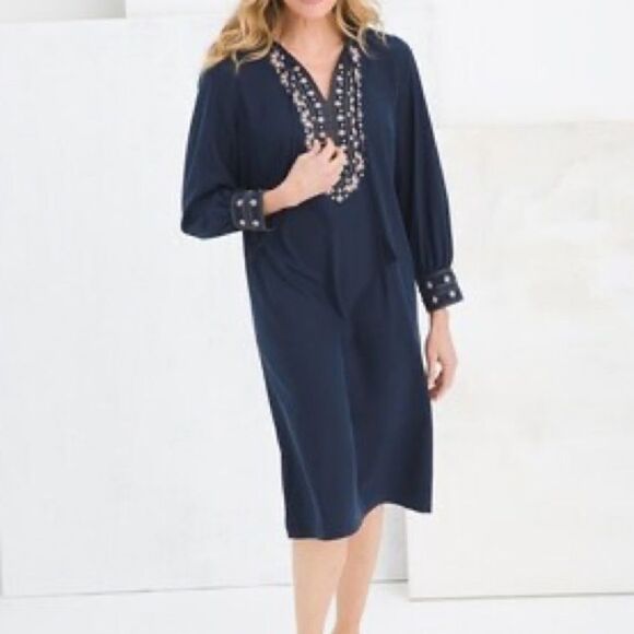 Chico’s Navy Embellished Midi Dress Size 2 12/14 - Picture 1 of 10
